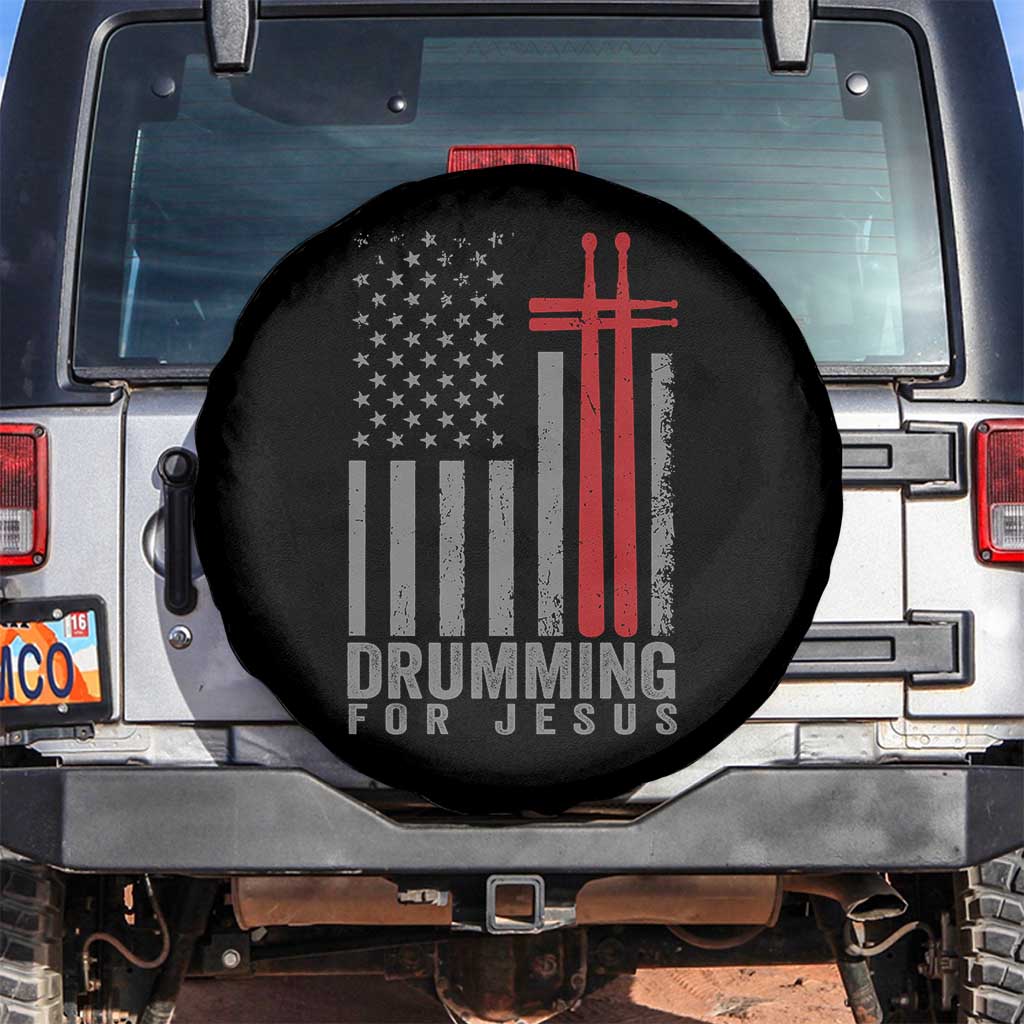 Christian Drummer Spare Tire Cover Drumming For Jesus Cross USA Flag Percussionist TS10 No hole Black Print Your Wear