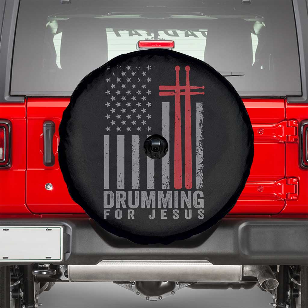 Christian Drummer Spare Tire Cover Drumming For Jesus Cross USA Flag Percussionist TS10 Black Print Your Wear
