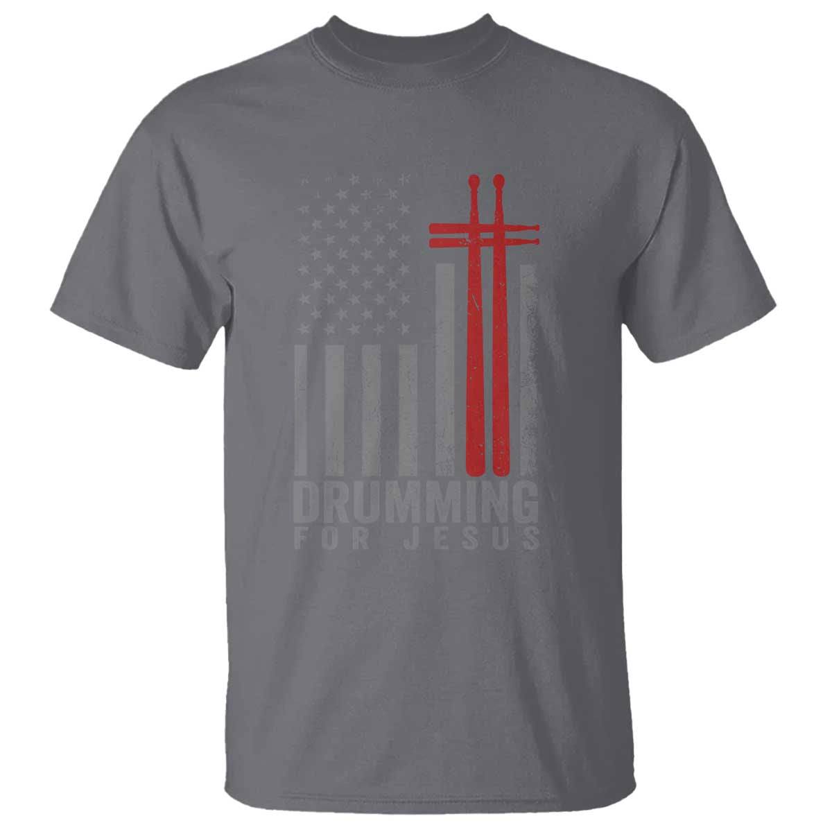 Christian Drummer T Shirt Drumming For Jesus Cross USA Flag Percussionist TS10 Charcoal Print Your Wear