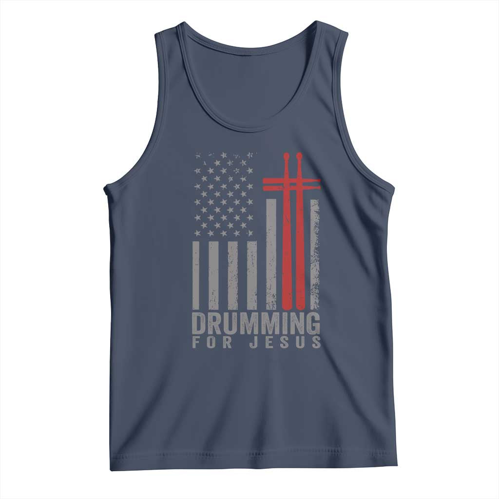 Christian Drummer Tank Top Drumming For Jesus Cross USA Flag Percussionist TS10 Navy Print Your Wear
