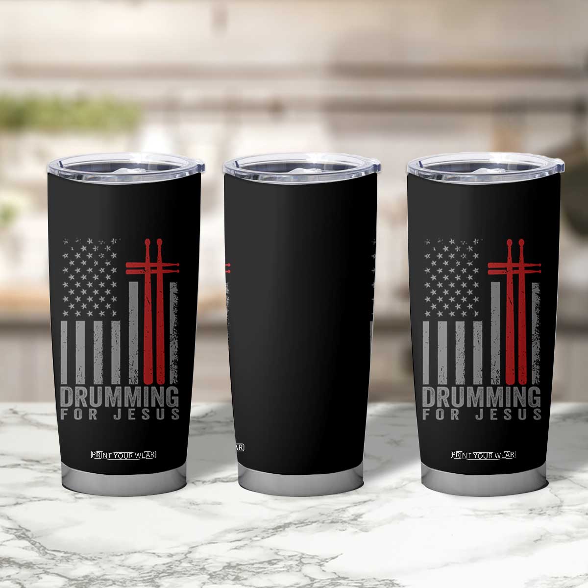 Christian Drummer Tumbler Cup Drumming For Jesus Cross USA Flag Percussionist TS10 Print Your Wear