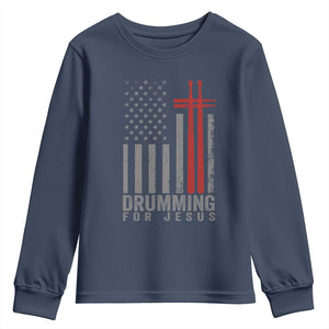 Christian Drummer Youth Sweatshirt Drumming For Jesus Cross USA Flag Percussionist TS10 Navy Print Your Wear