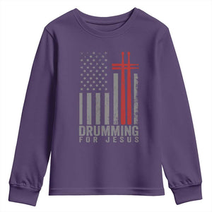 Christian Drummer Youth Sweatshirt Drumming For Jesus Cross USA Flag Percussionist TS10 Purple Print Your Wear
