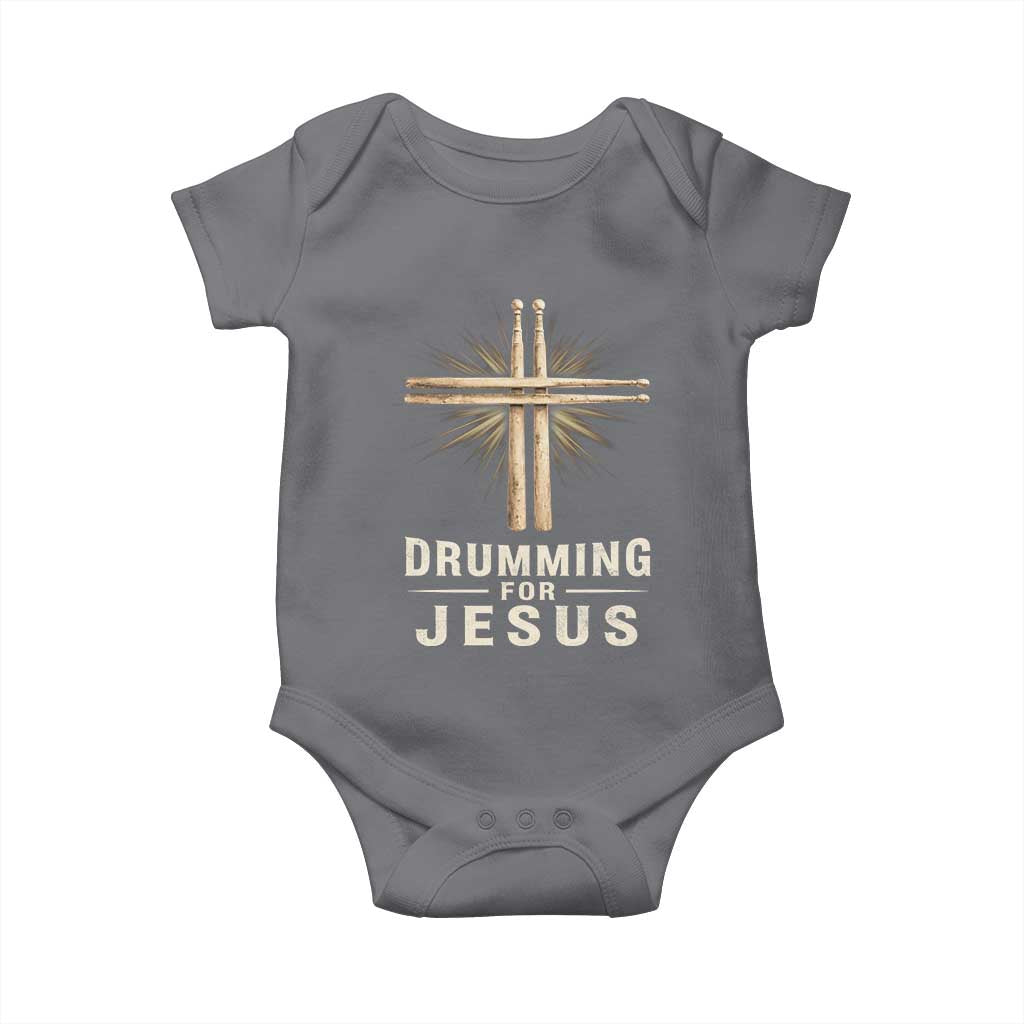 Christian Drummer Baby Onesie Drumming For Jesus Drumstick Cross Percussionist TS10 Charcoal Print Your Wear