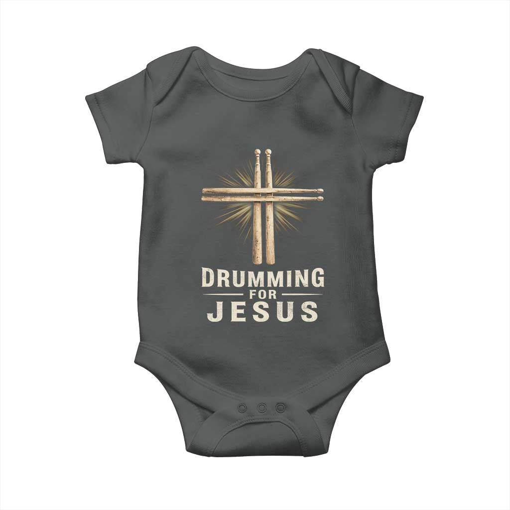 Christian Drummer Baby Onesie Drumming For Jesus Drumstick Cross Percussionist TS10 Dark Heather Print Your Wear