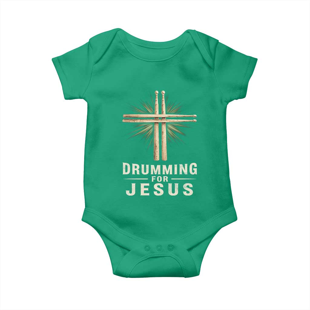 Christian Drummer Baby Onesie Drumming For Jesus Drumstick Cross Percussionist TS10 Irish Green Print Your Wear