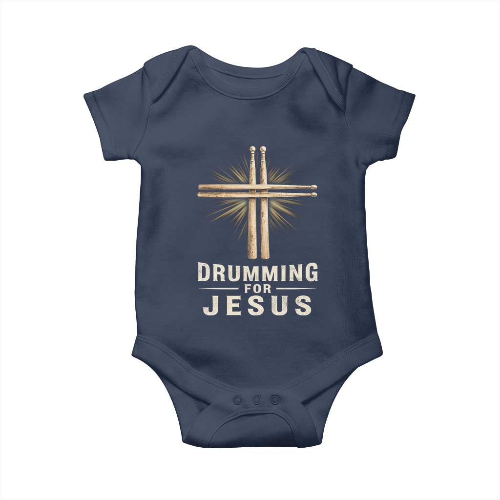 Christian Drummer Baby Onesie Drumming For Jesus Drumstick Cross Percussionist TS10 Navy Print Your Wear