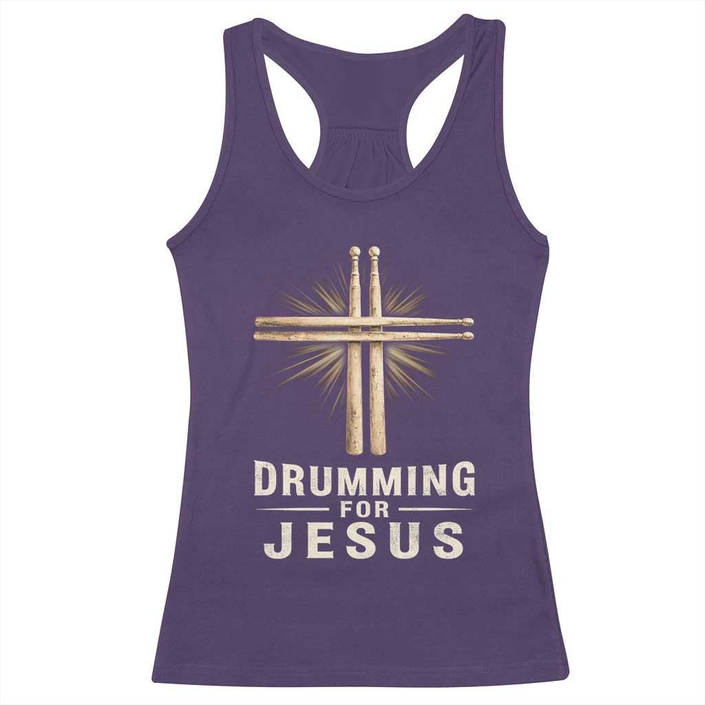 Christian Drummer Racerback Tank Top Drumming For Jesus Drumstick Cross Percussionist TS10 Purple Print Your Wear