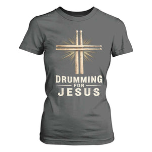 Christian Drummer T Shirt For Women Drumming For Jesus Drumstick Cross Percussionist TS10 Dark Heather Print Your Wear