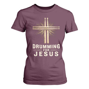 Christian Drummer T Shirt For Women Drumming For Jesus Drumstick Cross Percussionist TS10 Maroon Print Your Wear