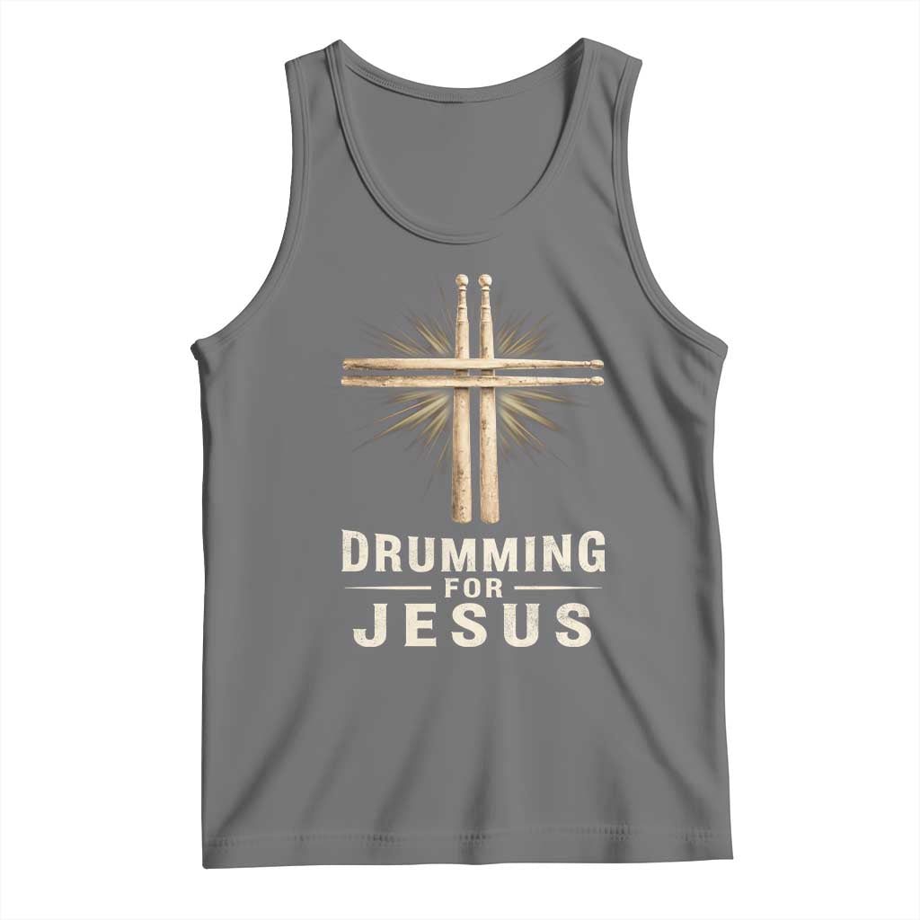 Christian Drummer Tank Top Drumming For Jesus Drumstick Cross Percussionist TS10 Black Heather Print Your Wear