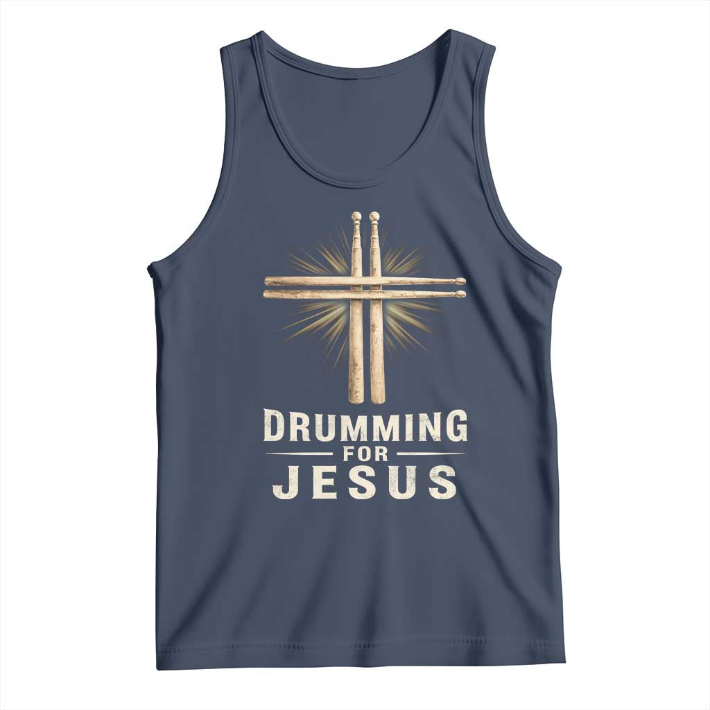 Christian Drummer Tank Top Drumming For Jesus Drumstick Cross Percussionist TS10 Navy Print Your Wear