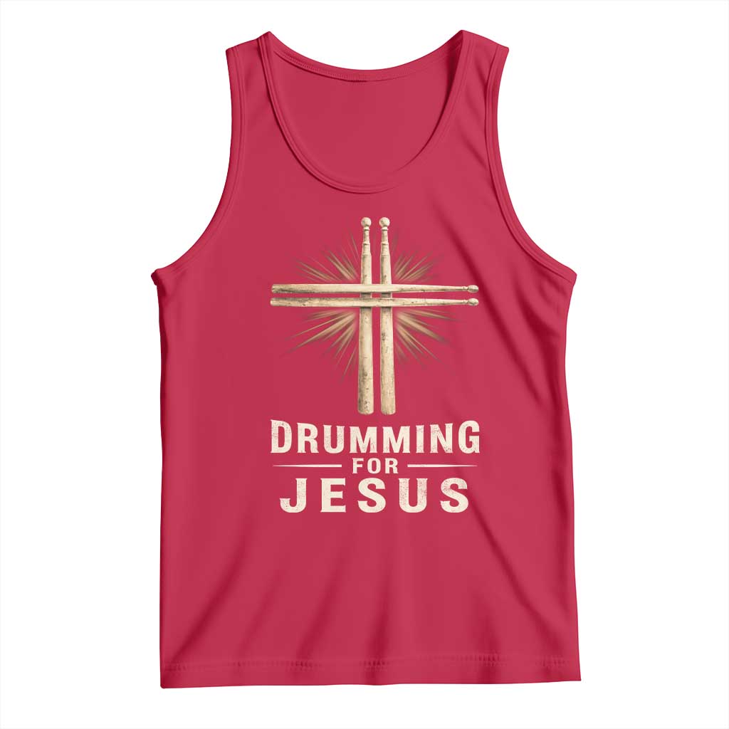 Christian Drummer Tank Top Drumming For Jesus Drumstick Cross Percussionist TS10 Red Print Your Wear