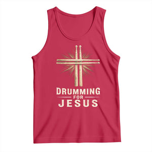 Christian Drummer Tank Top Drumming For Jesus Drumstick Cross Percussionist TS10 Red Print Your Wear