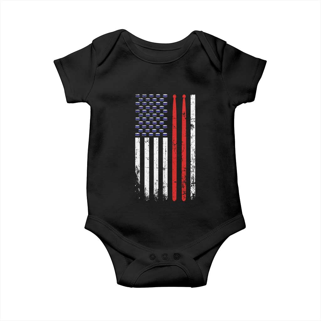 Patriotic Drummer Baby Onesie Percussionist Gift Drumming Drumsticks American Flag TS10 Black Print Your Wear