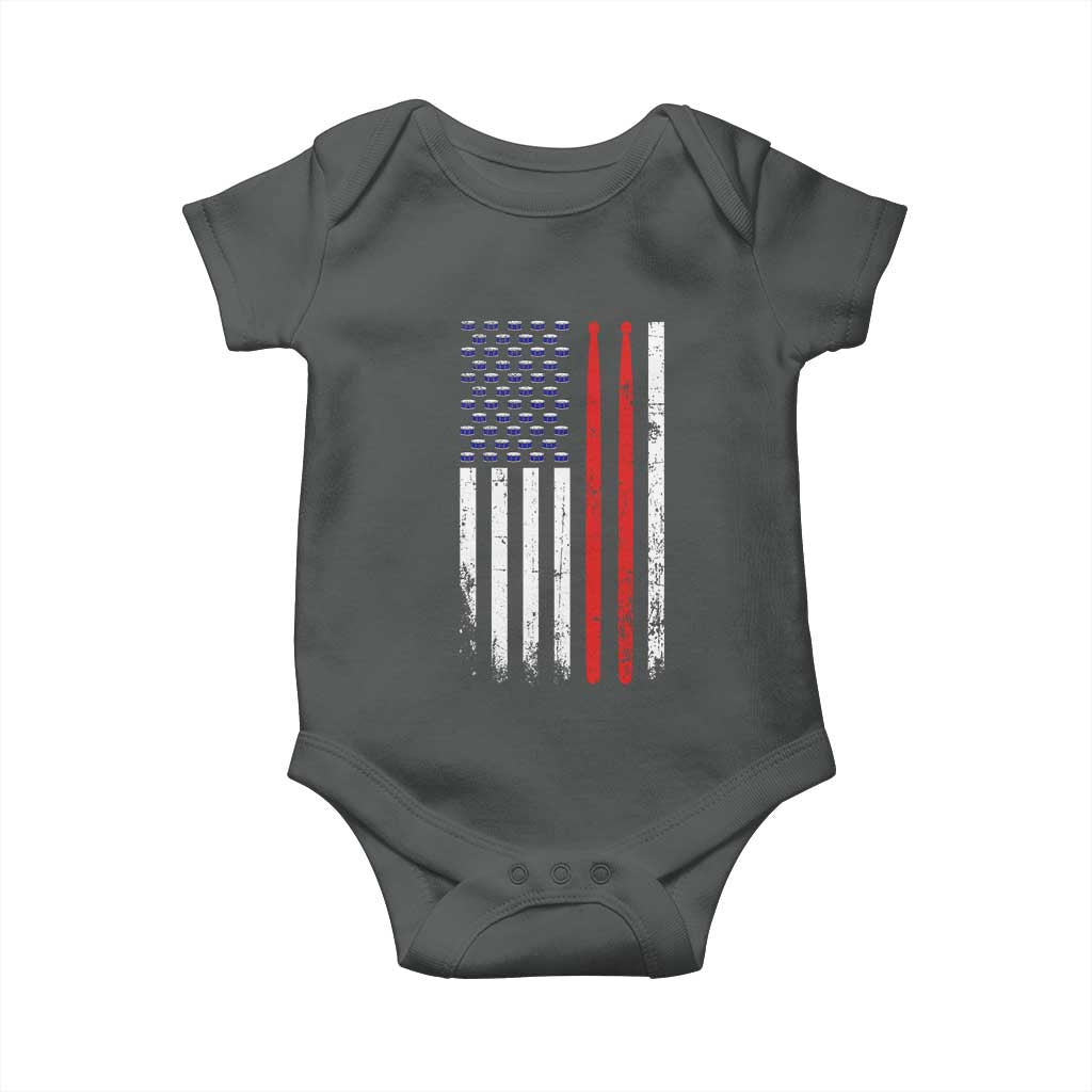 Patriotic Drummer Baby Onesie Percussionist Gift Drumming Drumsticks American Flag TS10 Dark Heather Print Your Wear