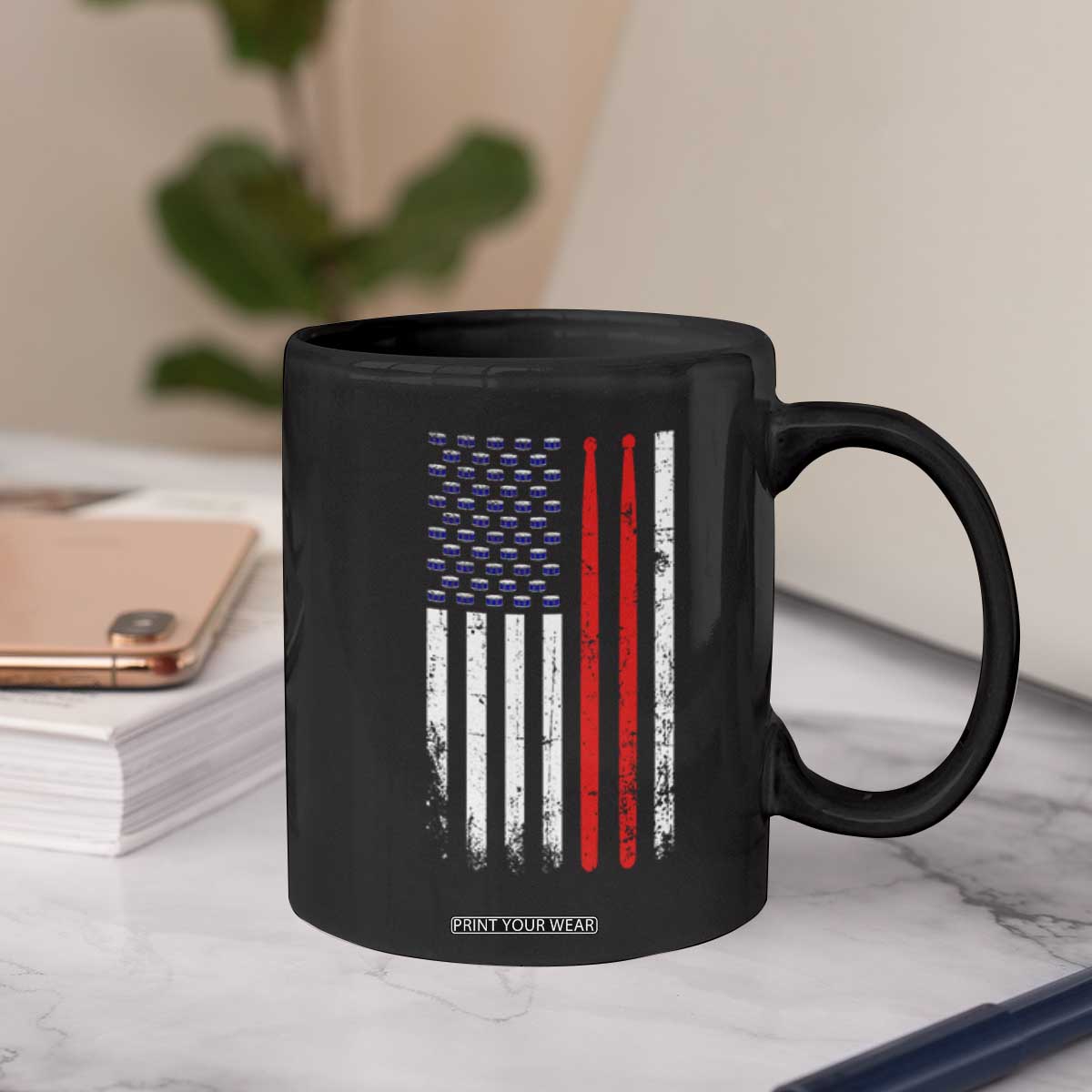 Patriotic Drummer Coffee Mug Percussionist Gift Drumming Drumsticks American Flag TS10 Print Your Wear
