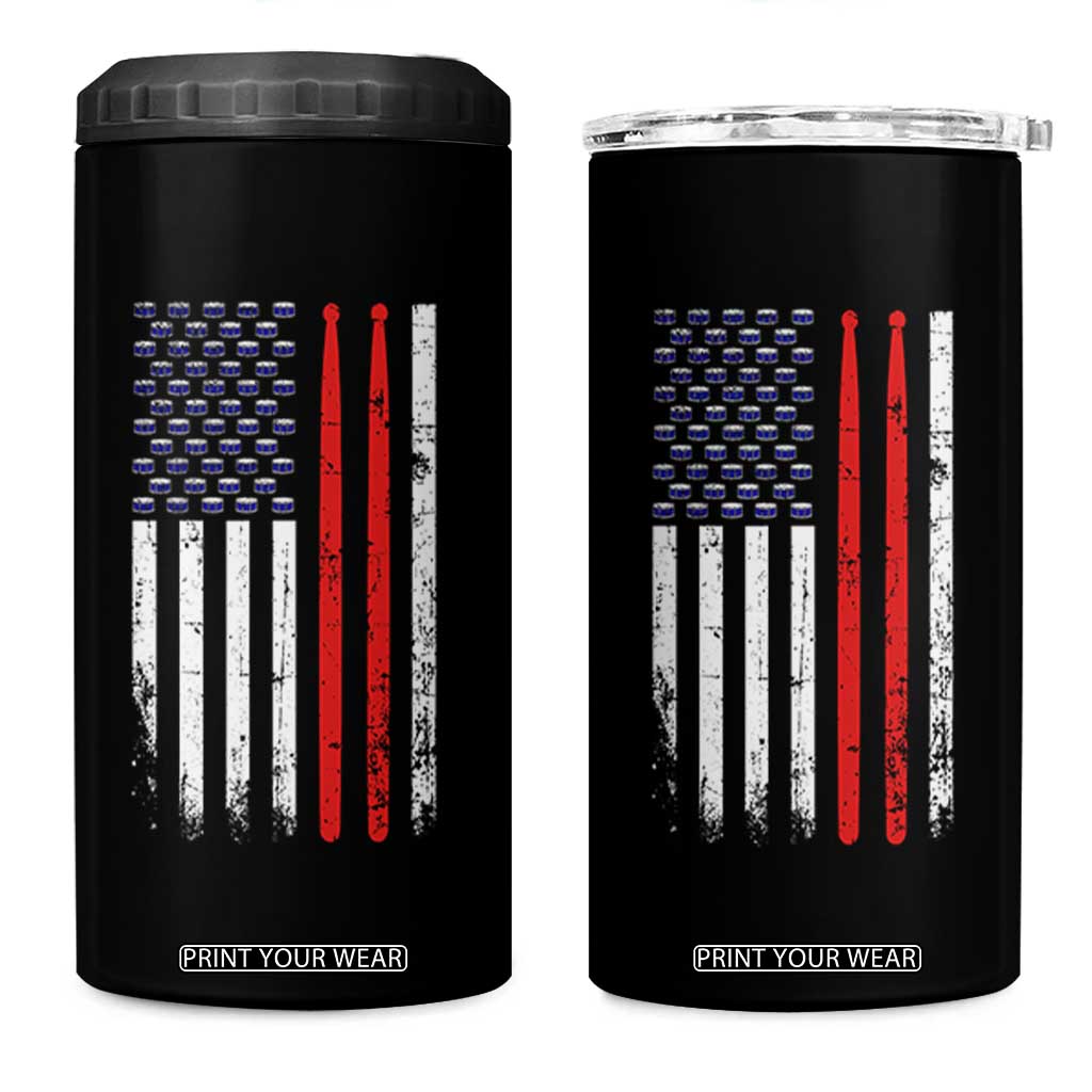 Patriotic Drummer 4 in 1 Can Cooler Tumbler Percussionist Gift Drumming Drumsticks American Flag TS10 One Size: 16 oz Black Print Your Wear