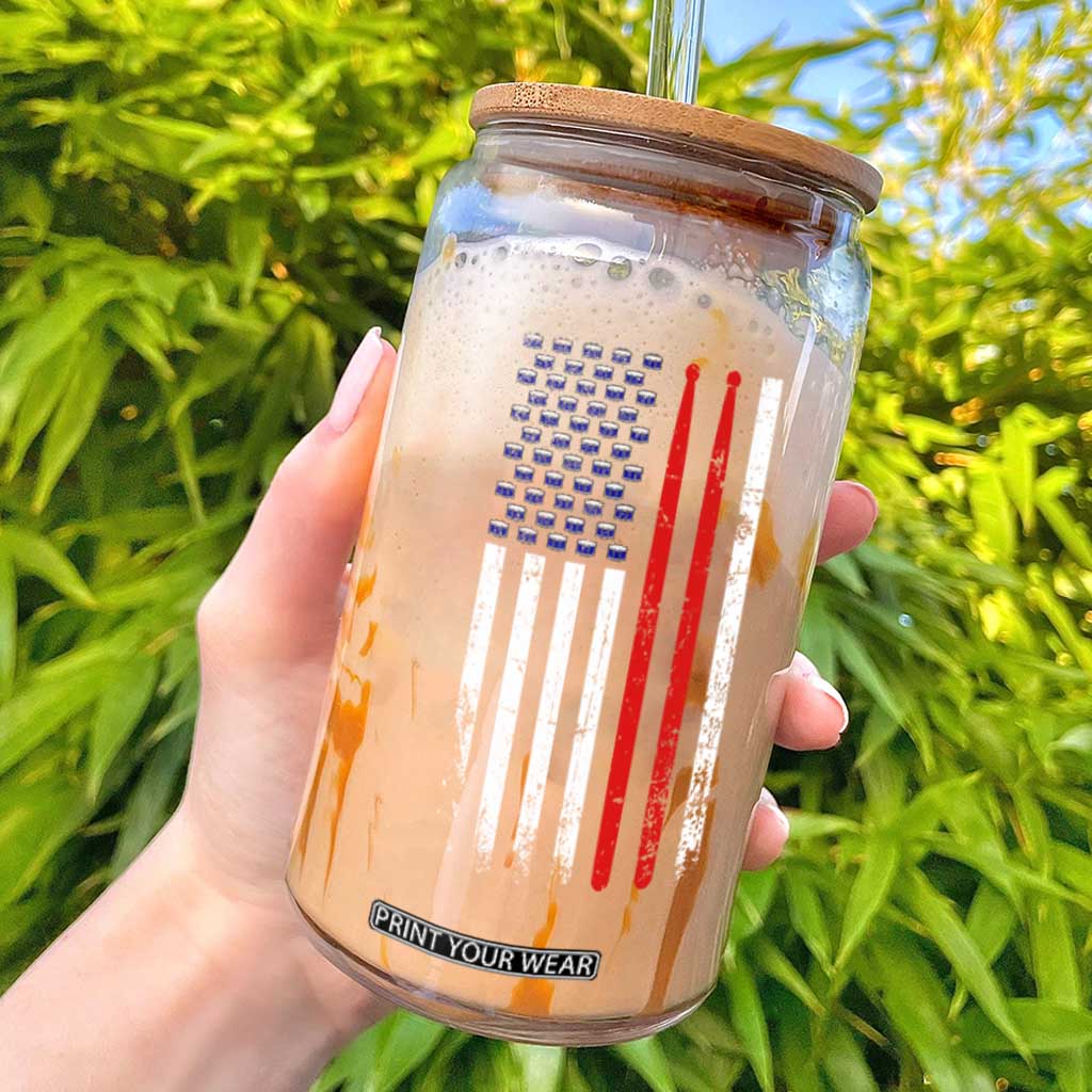 Patriotic Drummer Glass Can Percussionist Gift Drumming Drumsticks American Flag TS10 Black Print Your Wear