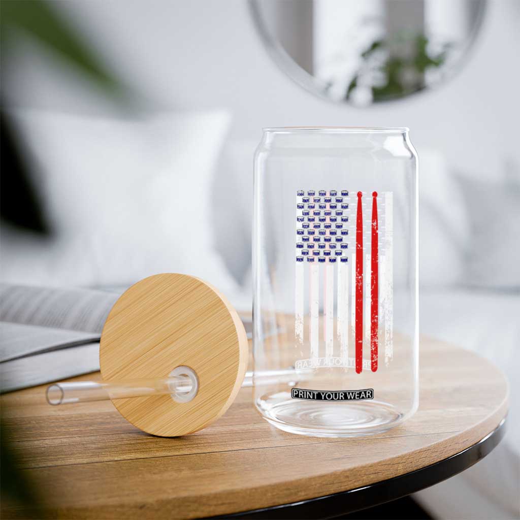 Patriotic Drummer Glass Can Percussionist Gift Drumming Drumsticks American Flag TS10 Print Your Wear