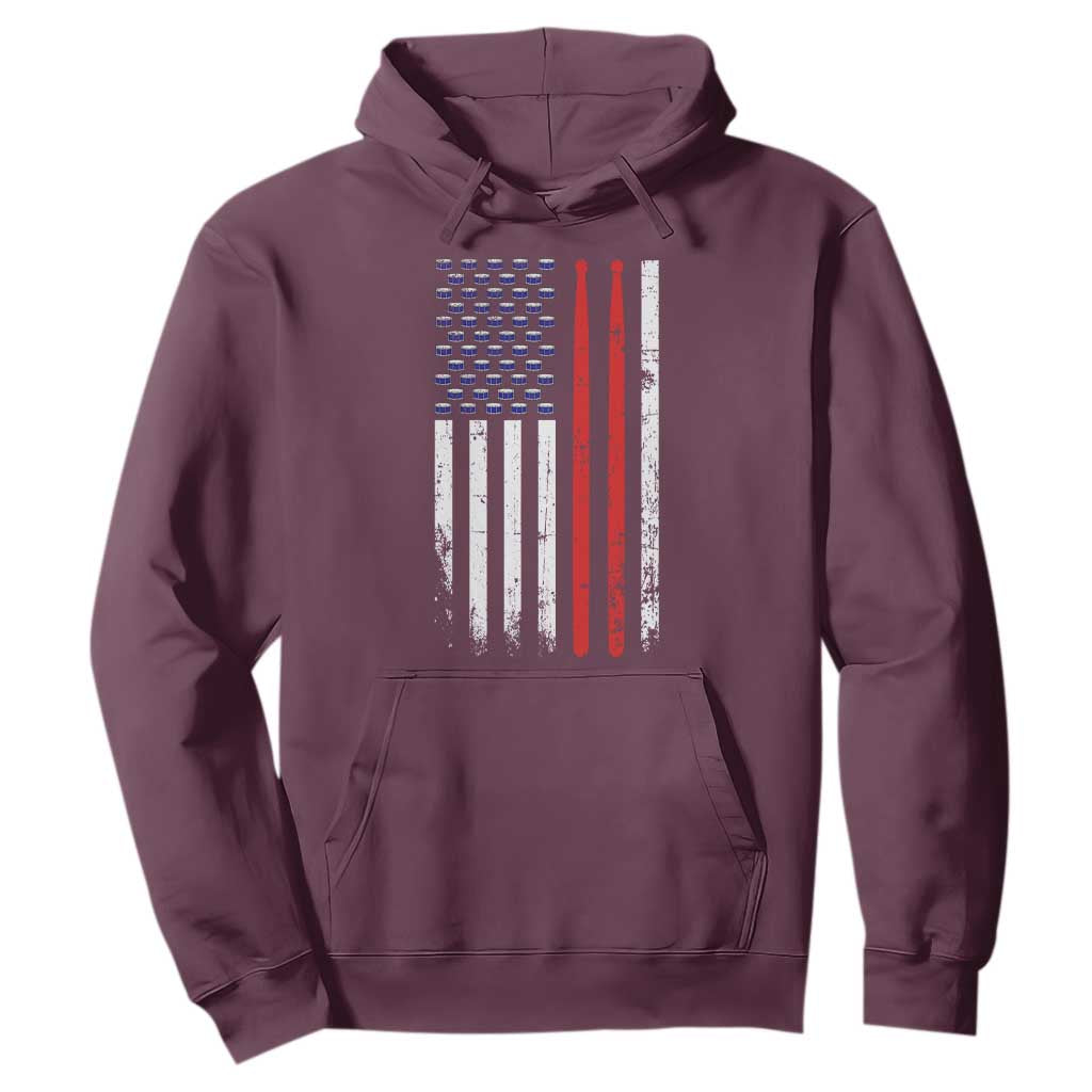 Patriotic Drummer Hoodie Percussionist Gift Drumming Drumsticks American Flag TS10 Maroon Print Your Wear