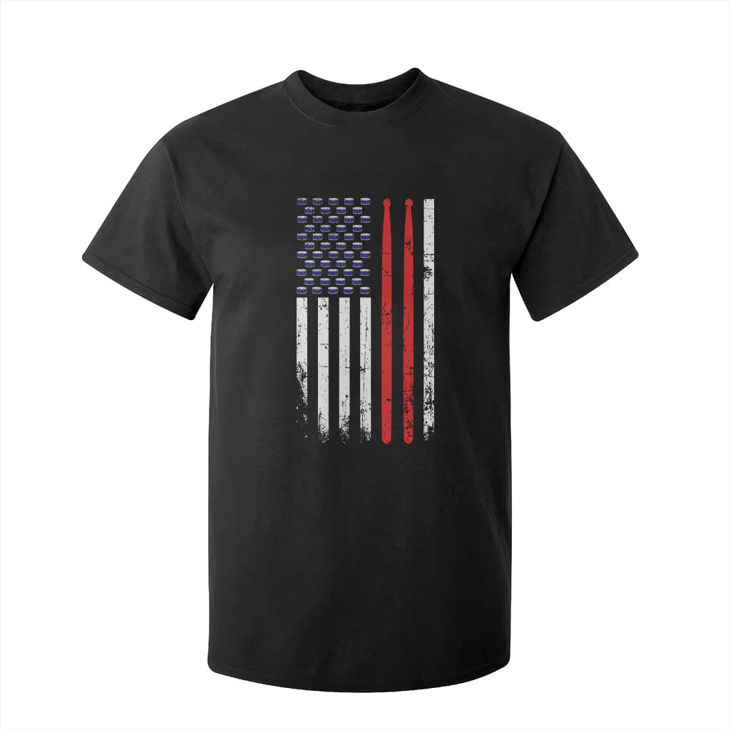 Patriotic Drummer T Shirt For Kid Percussionist Gift Drumming Drumsticks American Flag TS10 Black Print Your Wear