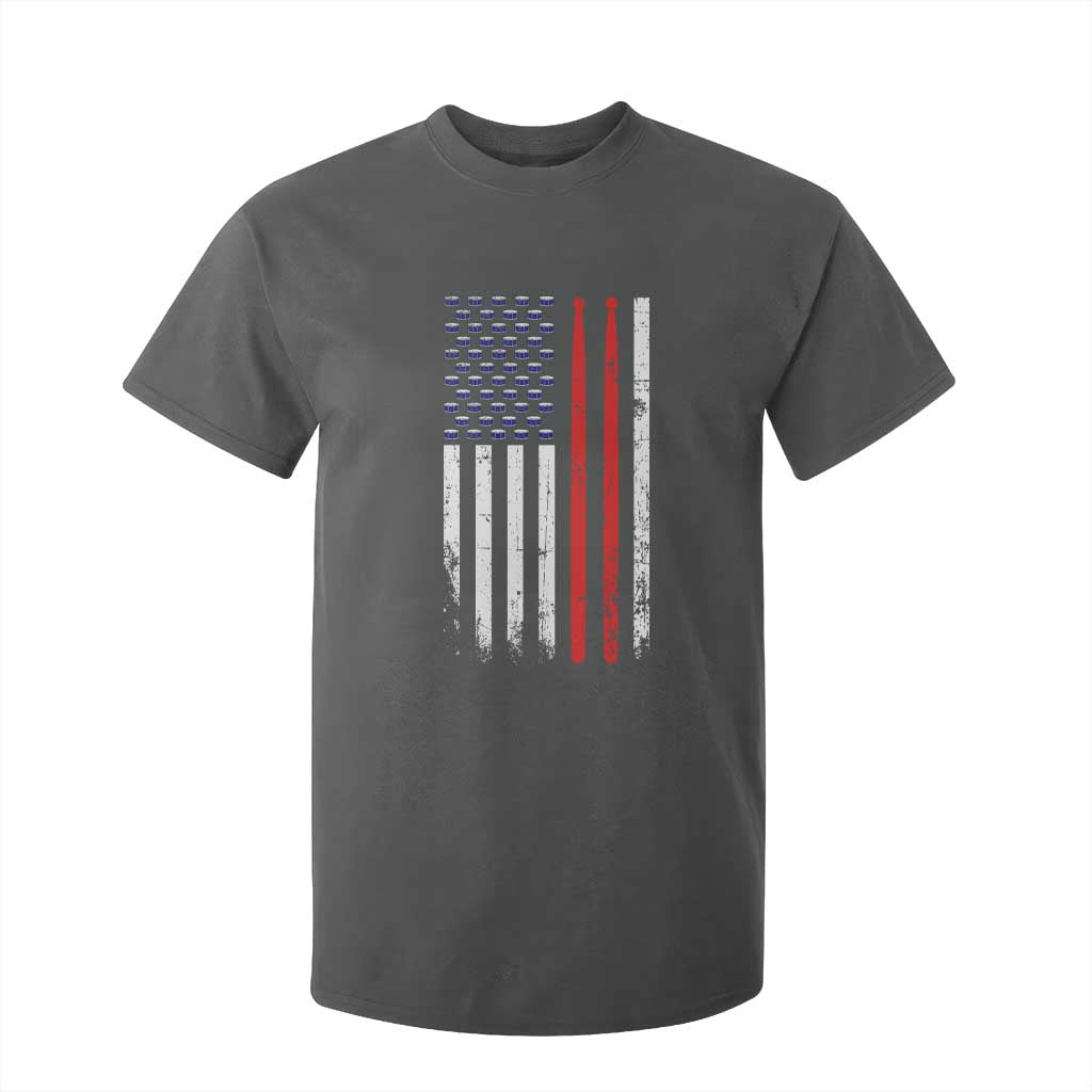 Patriotic Drummer T Shirt For Kid Percussionist Gift Drumming Drumsticks American Flag TS10 Dark Heather Print Your Wear