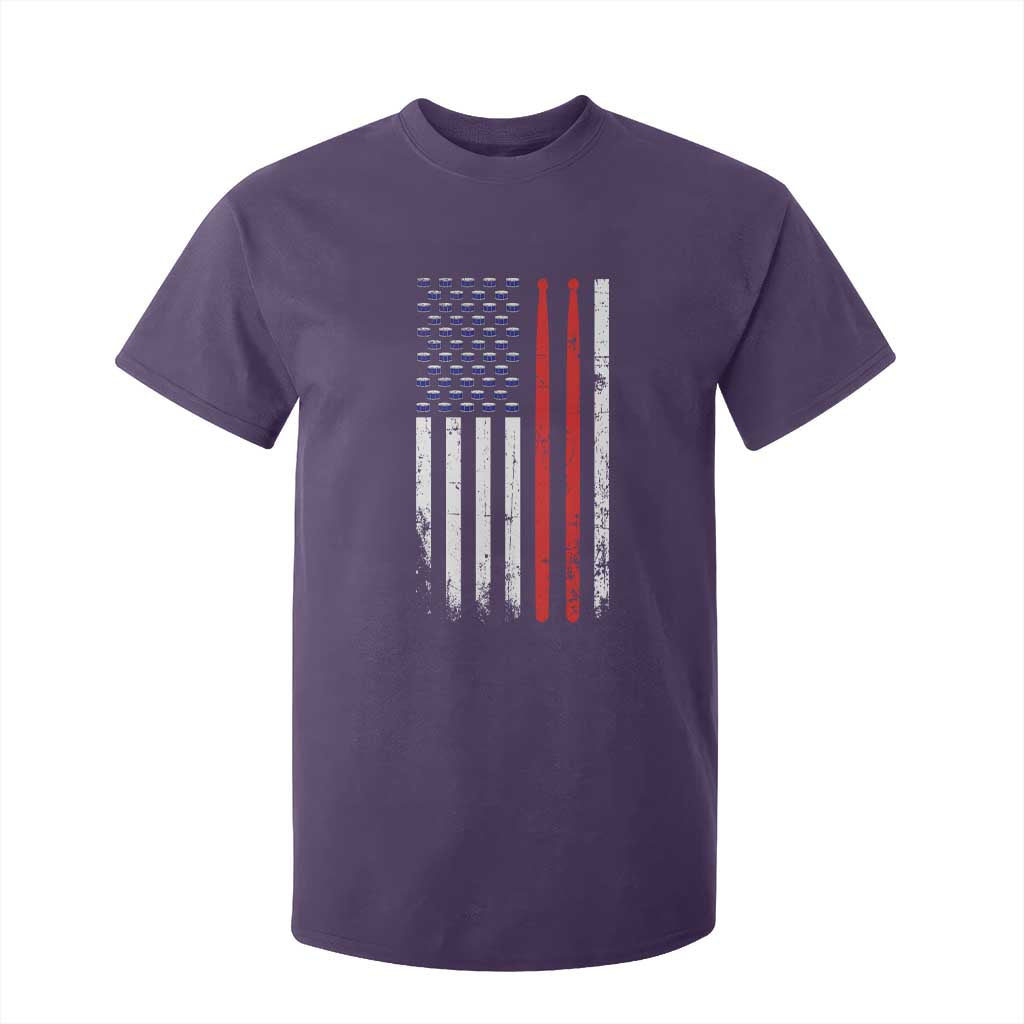 Patriotic Drummer T Shirt For Kid Percussionist Gift Drumming Drumsticks American Flag TS10 Purple Print Your Wear
