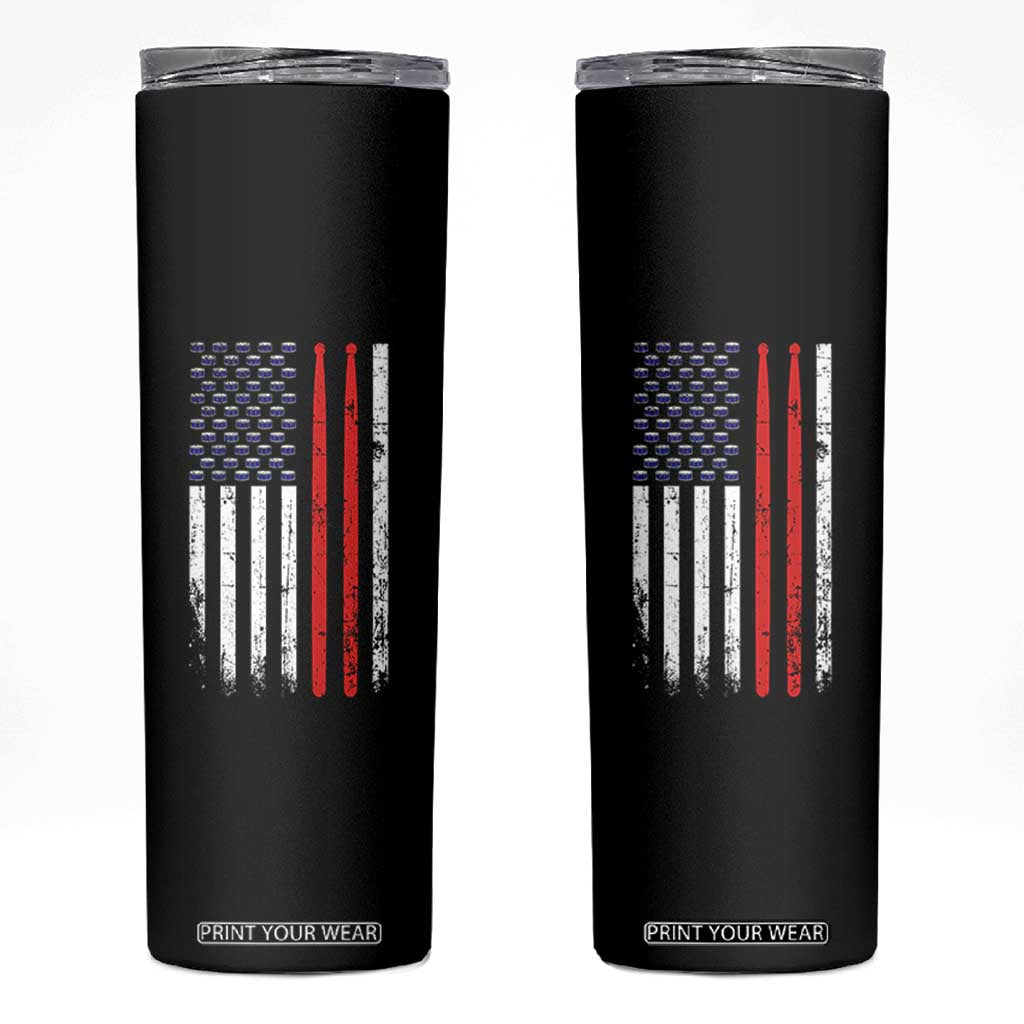 Patriotic Drummer Skinny Tumbler Percussionist Gift Drumming Drumsticks American Flag TS10 Black Print Your Wear