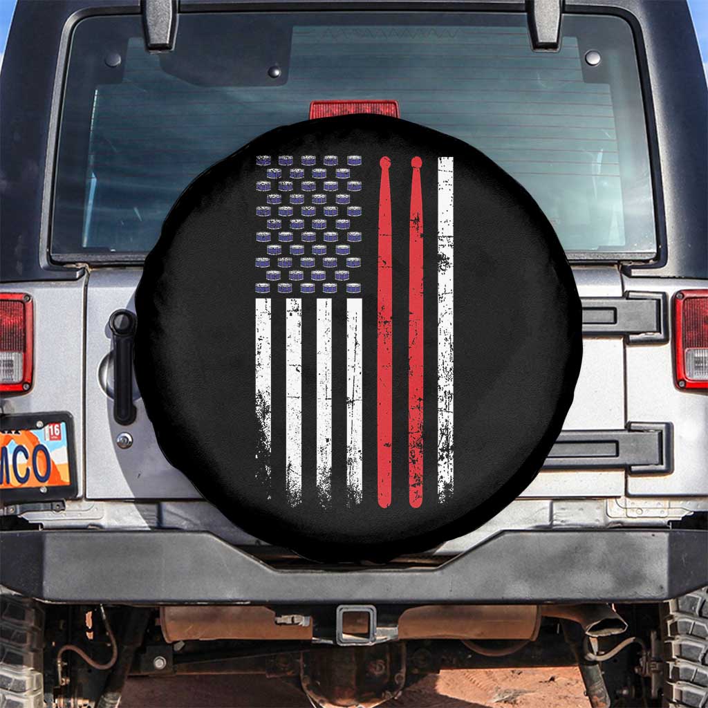 Patriotic Drummer Spare Tire Cover Percussionist Gift Drumming Drumsticks American Flag TS10 No hole Black Print Your Wear
