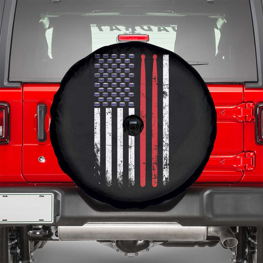 Patriotic Drummer Spare Tire Cover Percussionist Gift Drumming Drumsticks American Flag TS10 Black Print Your Wear