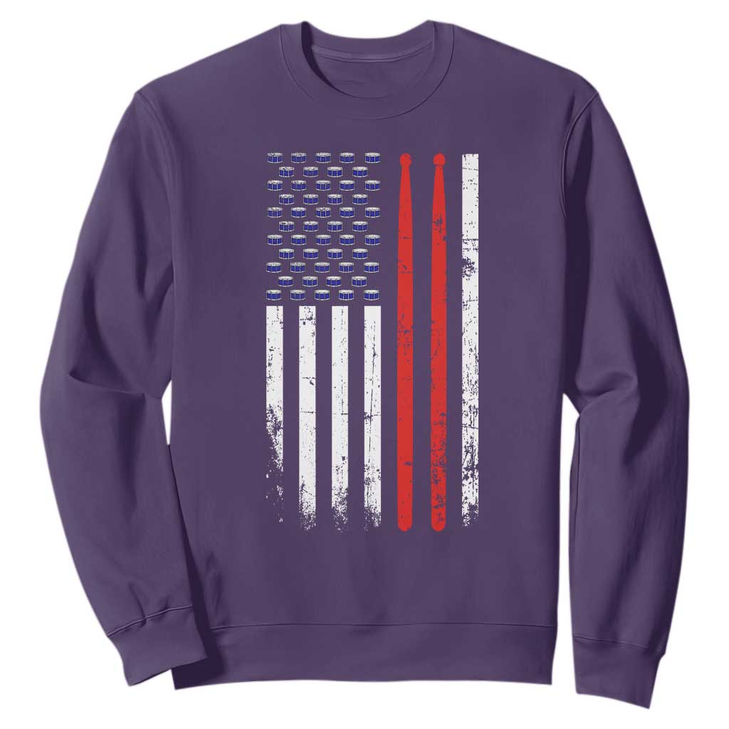 Patriotic Drummer Sweatshirt Percussionist Gift Drumming Drumsticks American Flag TS10 Purple Print Your Wear