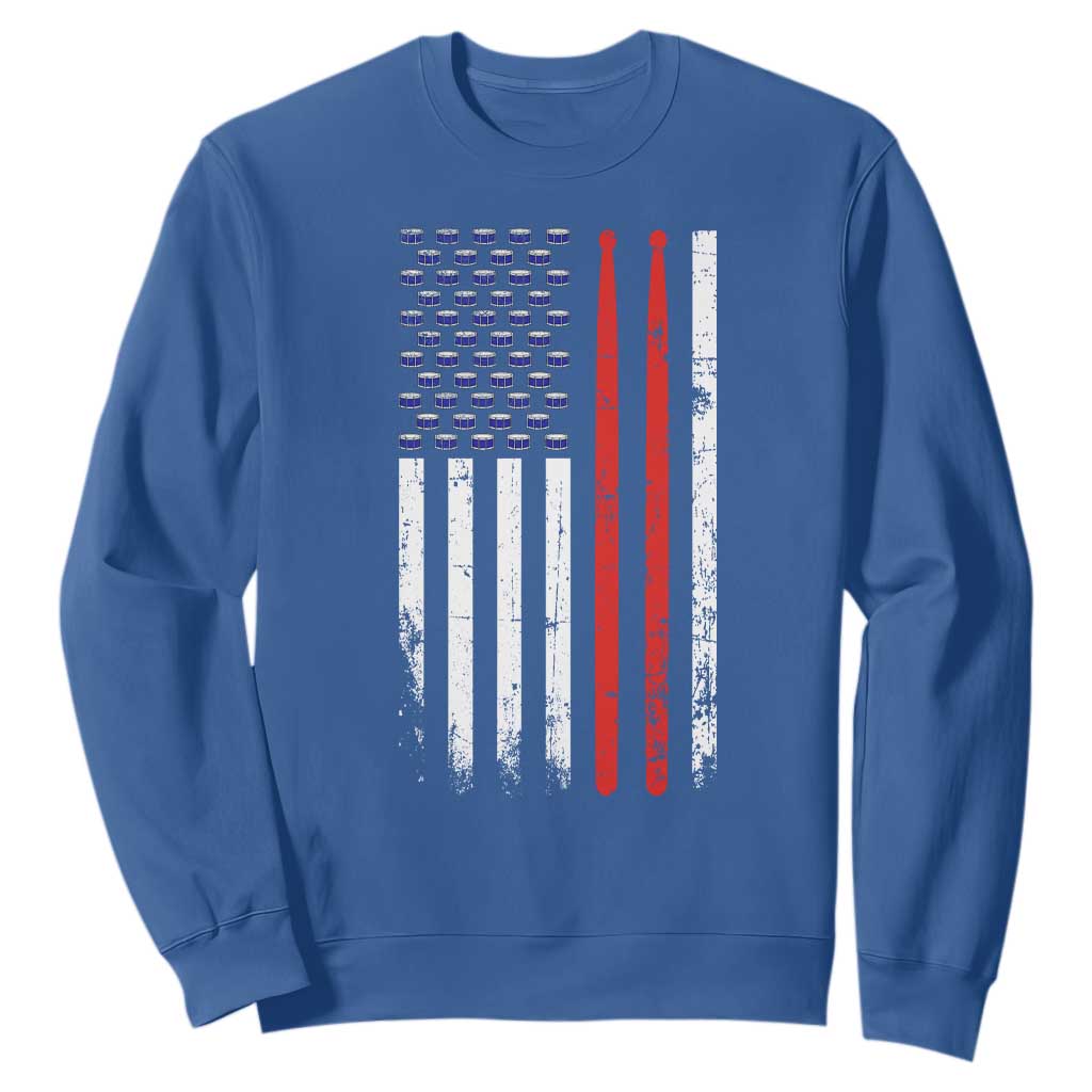 Patriotic Drummer Sweatshirt Percussionist Gift Drumming Drumsticks American Flag TS10 Royal Blue Print Your Wear
