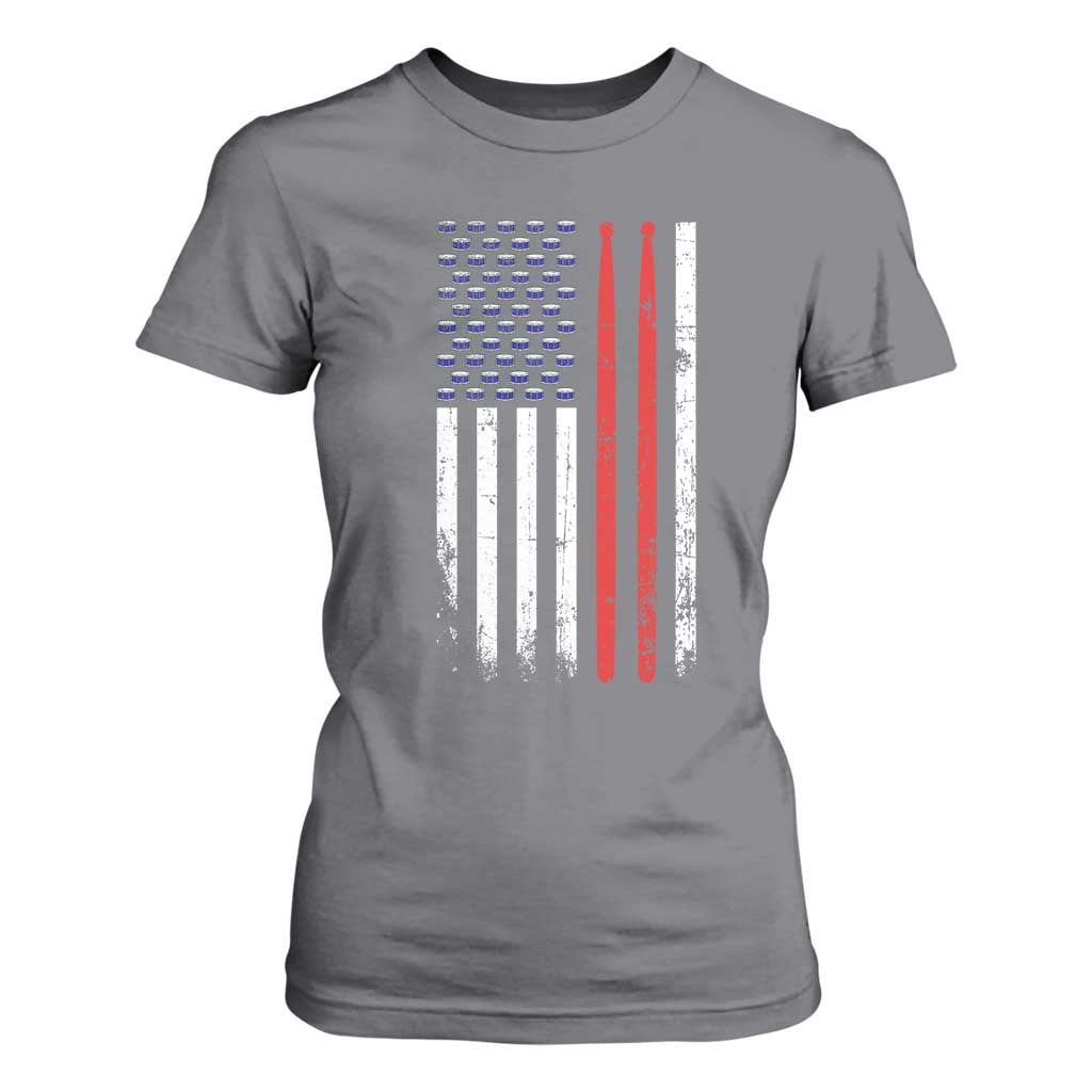 Patriotic Drummer T Shirt For Women Percussionist Gift Drumming Drumsticks American Flag TS10 Charcoal Print Your Wear