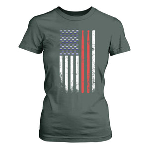 Patriotic Drummer T Shirt For Women Percussionist Gift Drumming Drumsticks American Flag TS10 Dark Forest Green Print Your Wear