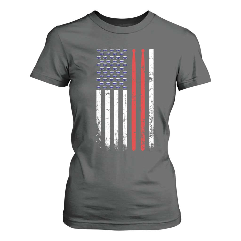 Patriotic Drummer T Shirt For Women Percussionist Gift Drumming Drumsticks American Flag TS10 Dark Heather Print Your Wear