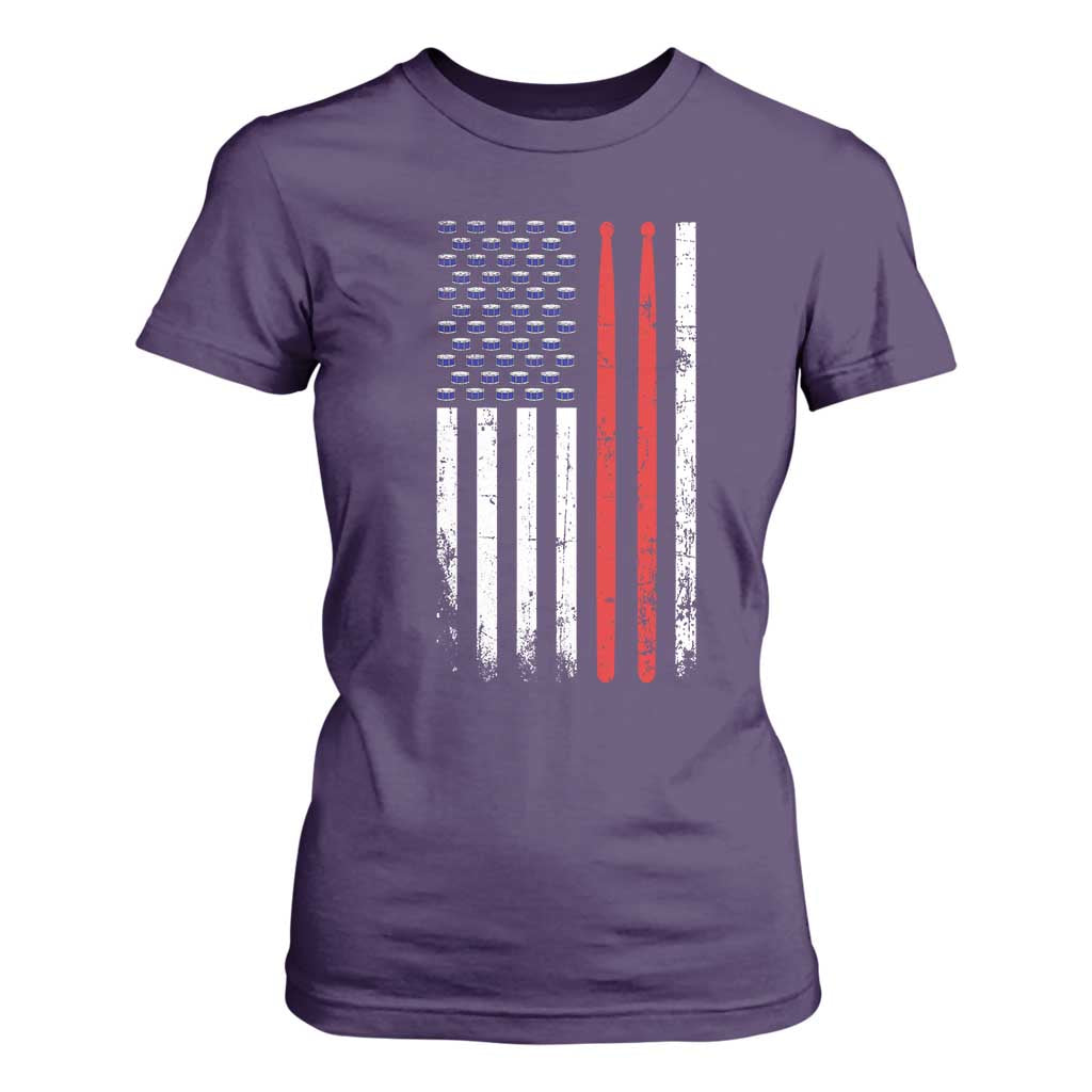 Patriotic Drummer T Shirt For Women Percussionist Gift Drumming Drumsticks American Flag TS10 Purple Print Your Wear