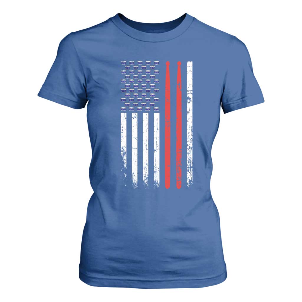 Patriotic Drummer T Shirt For Women Percussionist Gift Drumming Drumsticks American Flag TS10 Royal Blue Print Your Wear