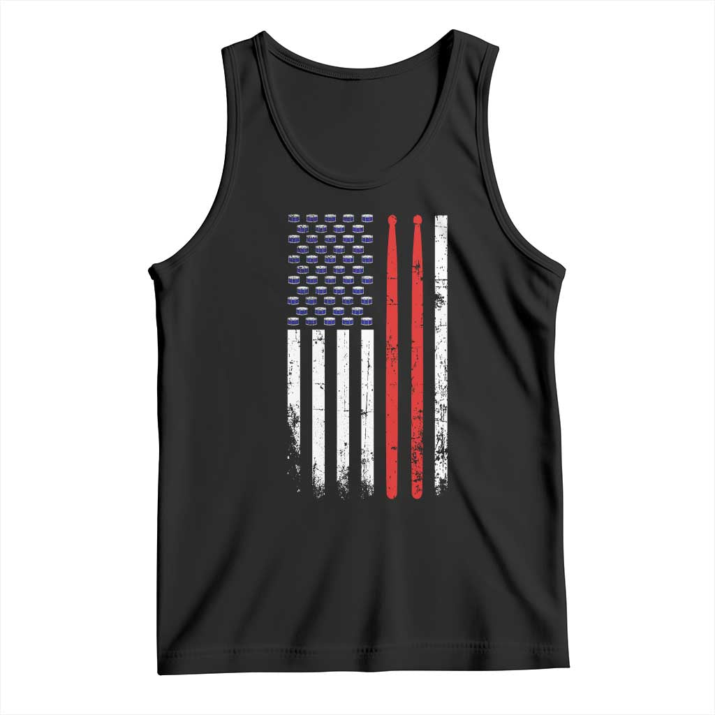 Patriotic Drummer Tank Top Percussionist Gift Drumming Drumsticks American Flag TS10 Black Print Your Wear