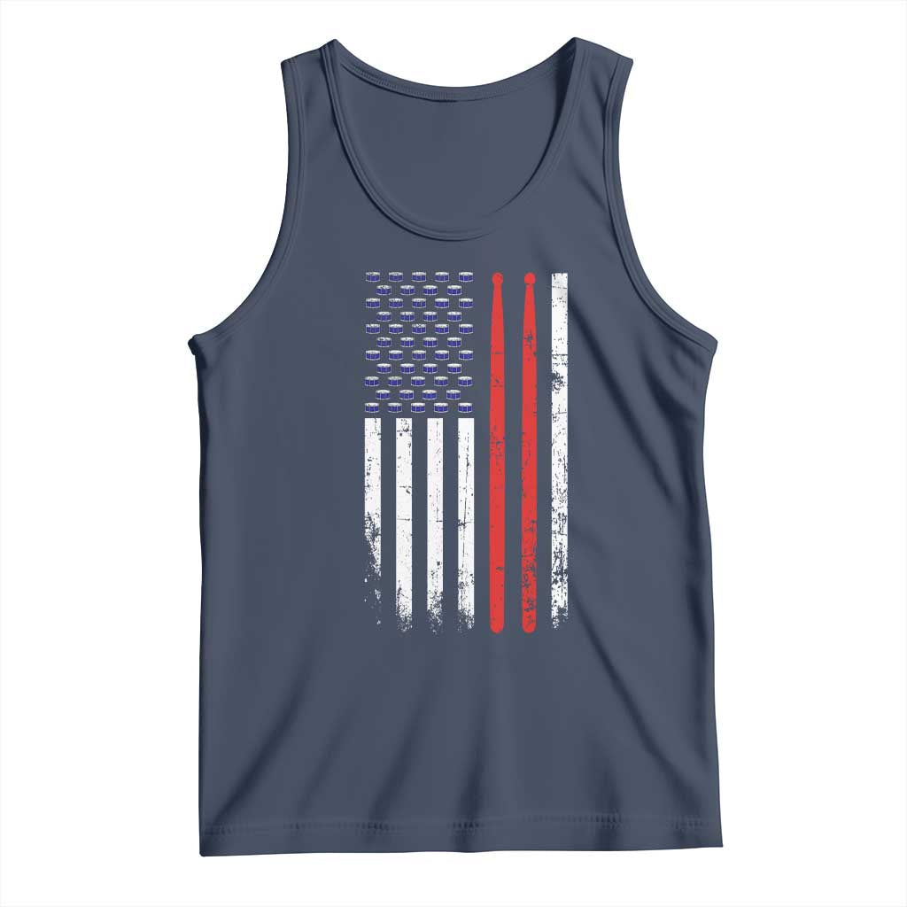 Patriotic Drummer Tank Top Percussionist Gift Drumming Drumsticks American Flag TS10 Navy Print Your Wear