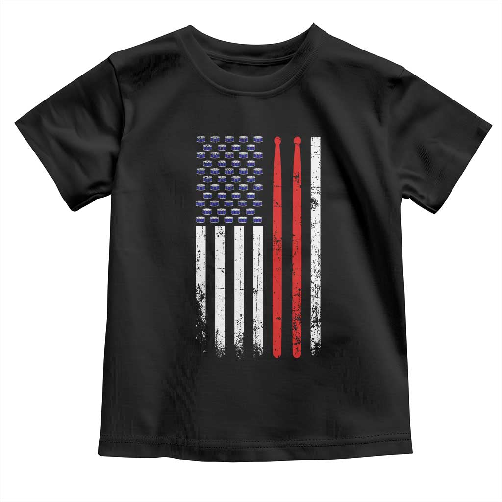 Patriotic Drummer Toddler T Shirt Percussionist Gift Drumming Drumsticks American Flag TS10 Black Print Your Wear