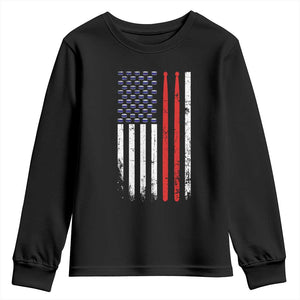 Patriotic Drummer Youth Sweatshirt Percussionist Gift Drumming Drumsticks American Flag TS10 Black Print Your Wear