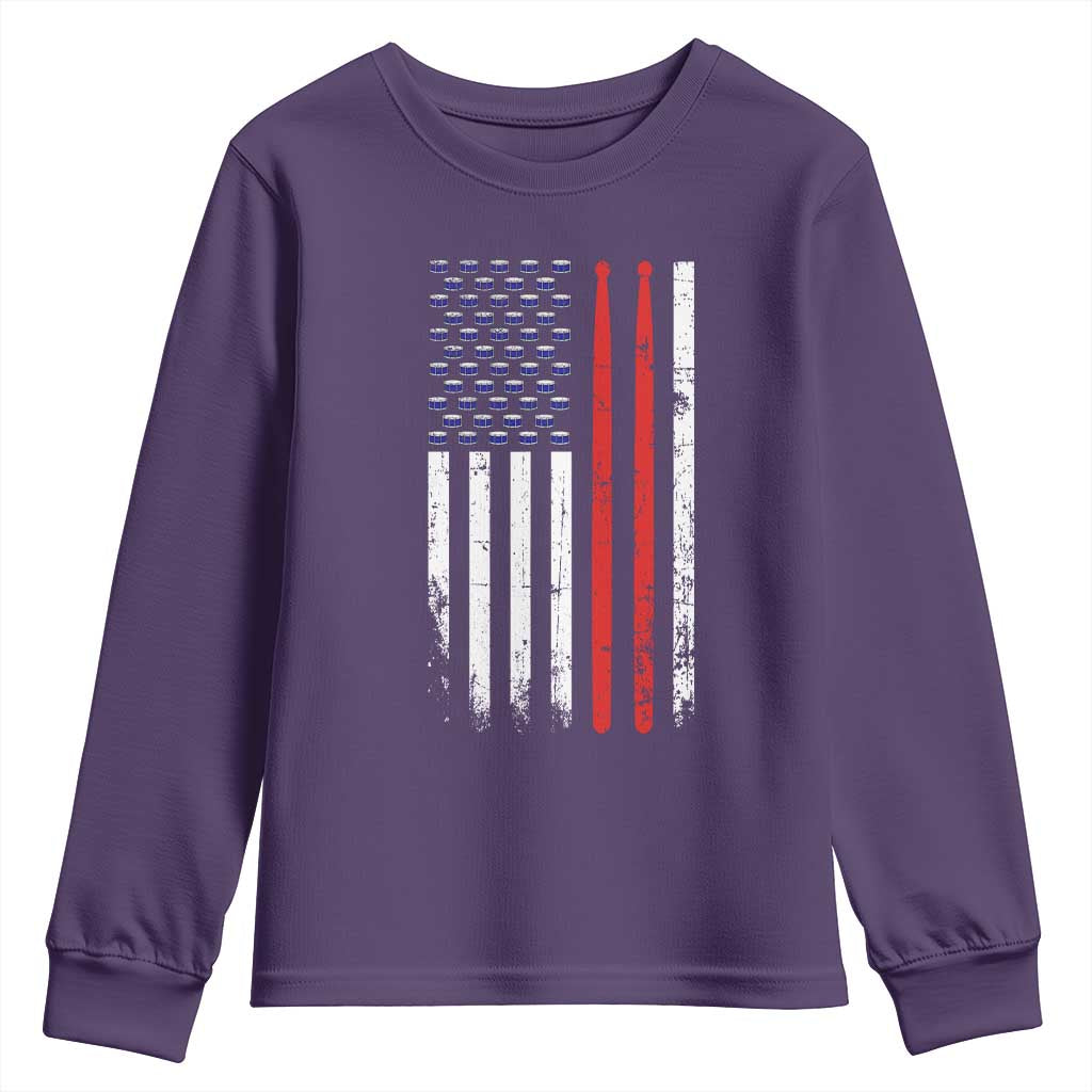 Patriotic Drummer Youth Sweatshirt Percussionist Gift Drumming Drumsticks American Flag TS10 Purple Print Your Wear
