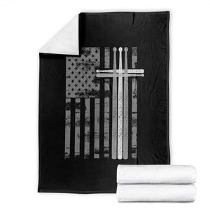 Christian Drummer Throw Blanket American Flag Drumsticks Religious Faith Cross Patriotic TS10 Black Print Your Wear