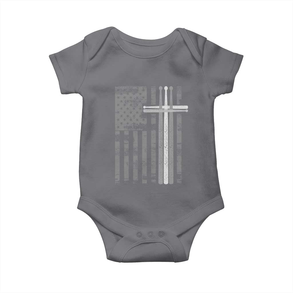 Christian Drummer Baby Onesie American Flag Drumsticks Religious Faith Cross Patriotic TS10 Charcoal Print Your Wear
