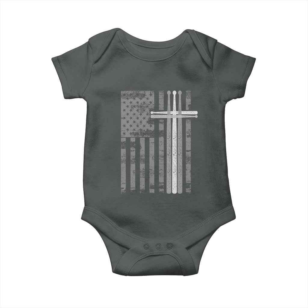 Christian Drummer Baby Onesie American Flag Drumsticks Religious Faith Cross Patriotic TS10 Dark Heather Print Your Wear