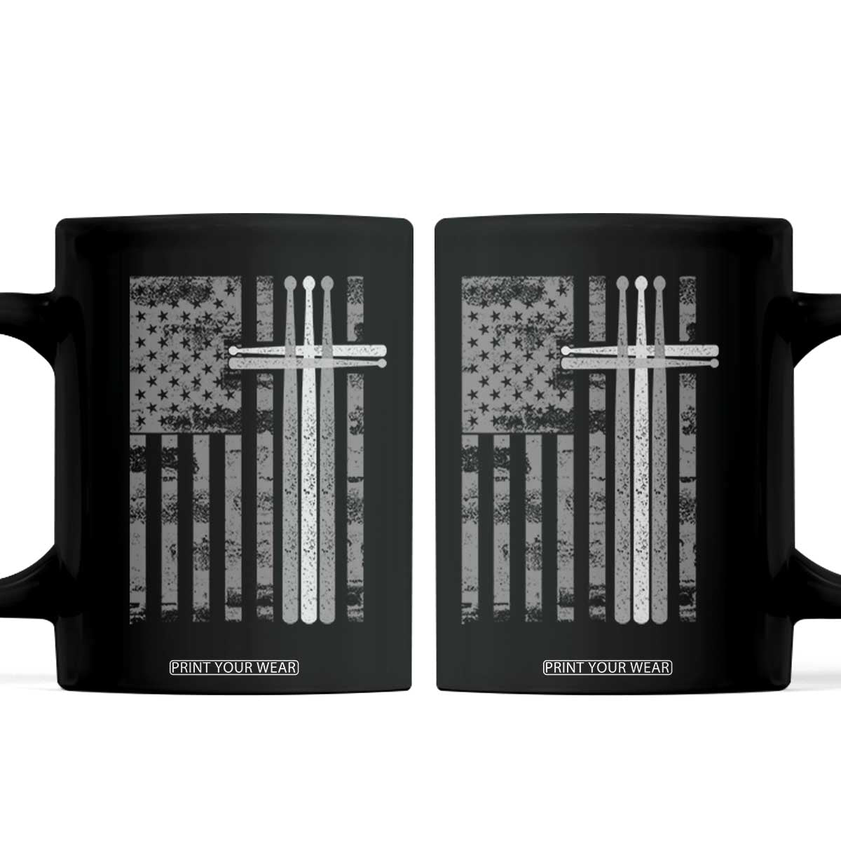 Christian Drummer Coffee Mug American Flag Drumsticks Religious Faith Cross Patriotic TS10 Black Print Your Wear