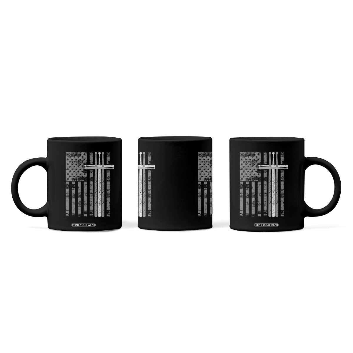 Christian Drummer Coffee Mug American Flag Drumsticks Religious Faith Cross Patriotic TS10 Print Your Wear