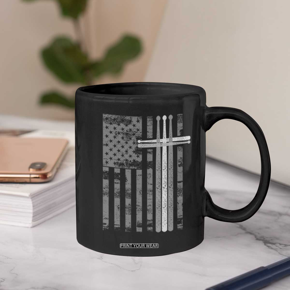 Christian Drummer Coffee Mug American Flag Drumsticks Religious Faith Cross Patriotic TS10 Print Your Wear