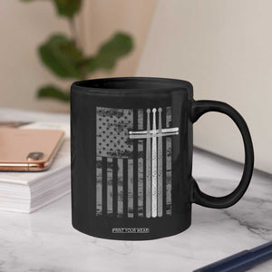 Christian Drummer Coffee Mug American Flag Drumsticks Religious Faith Cross Patriotic TS10 Print Your Wear